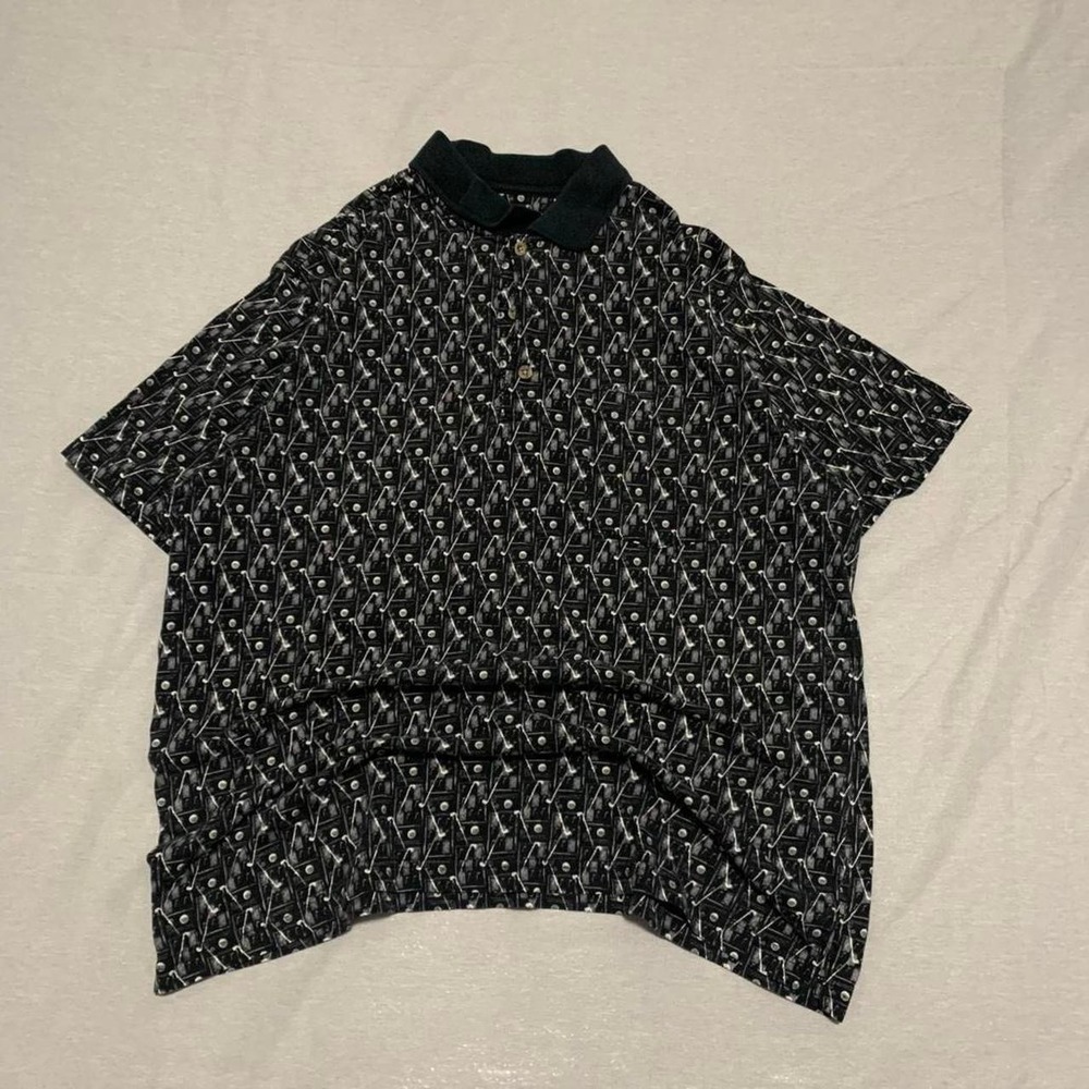 Vintage Penguin Sport Mens Golf Club Ball All Over Print Polo Shirt Large Black
